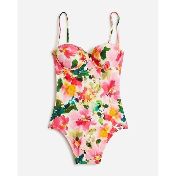 J.Crew Womens 6 Balconette Underwire One Piece Swimsuit Floral Beach Summer - Picture 1 of 10
